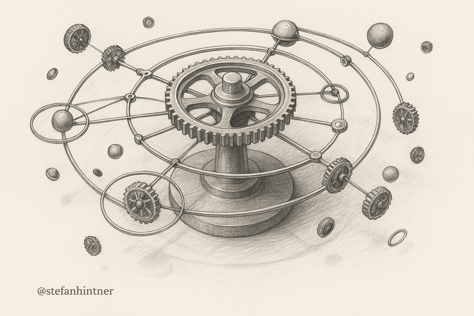 Minimalist pencil sketch conveying systems clarity.